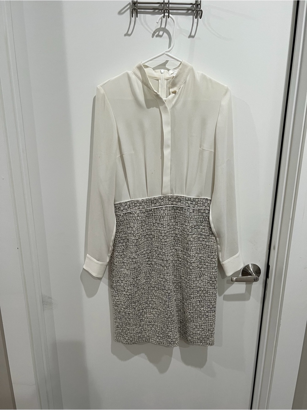 BOSS Ivory Blouse Gray Tweed Sheath Dress